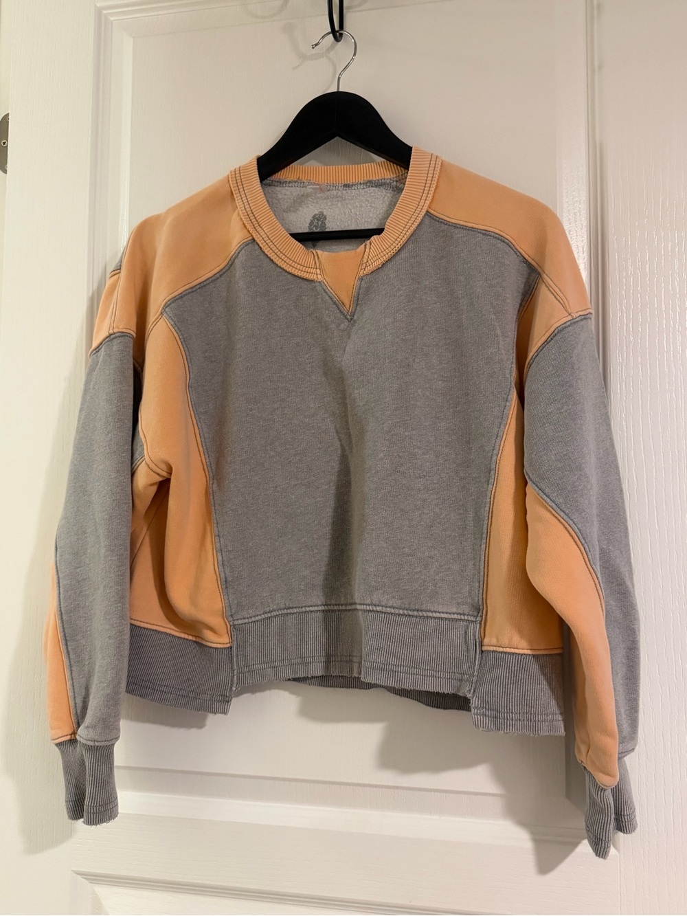 Free People Two-Tone Gray and Peach Crewneck Sweatshirt